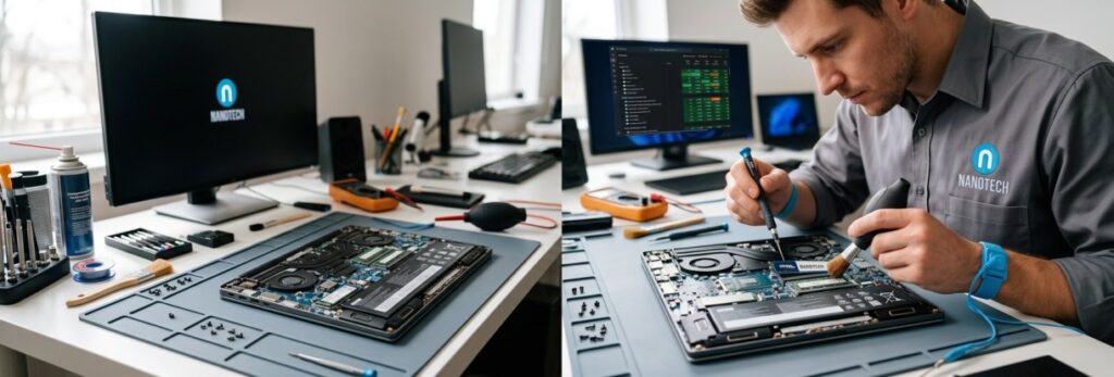 Nanotech Mobile technician performing an SSD upgrade in Regina