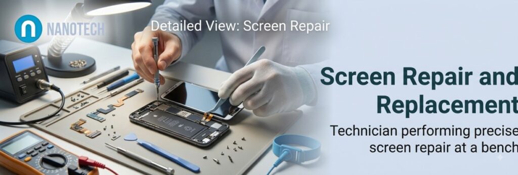 Nanotech Mobile technician repairing a phone screen in Regina